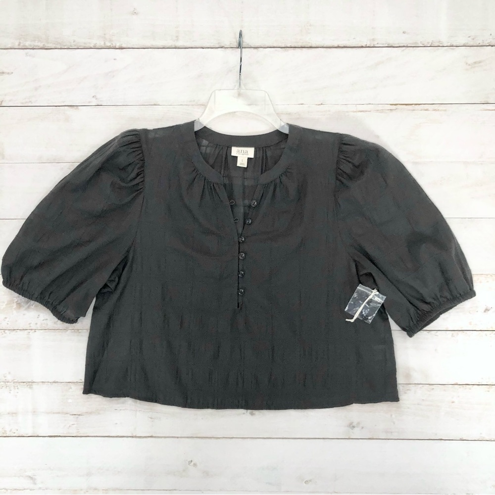 NWOT a.n.a. Puff Sleeve Top • Sz L • Dark Gray - Picture 2 of 11